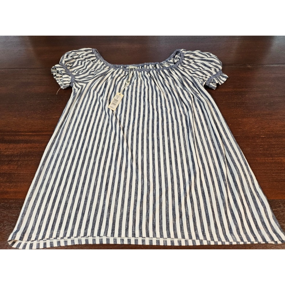 Max Studio Womens Striped Off The Shoulder Blouse Blue White Puff Sleeve S NWT